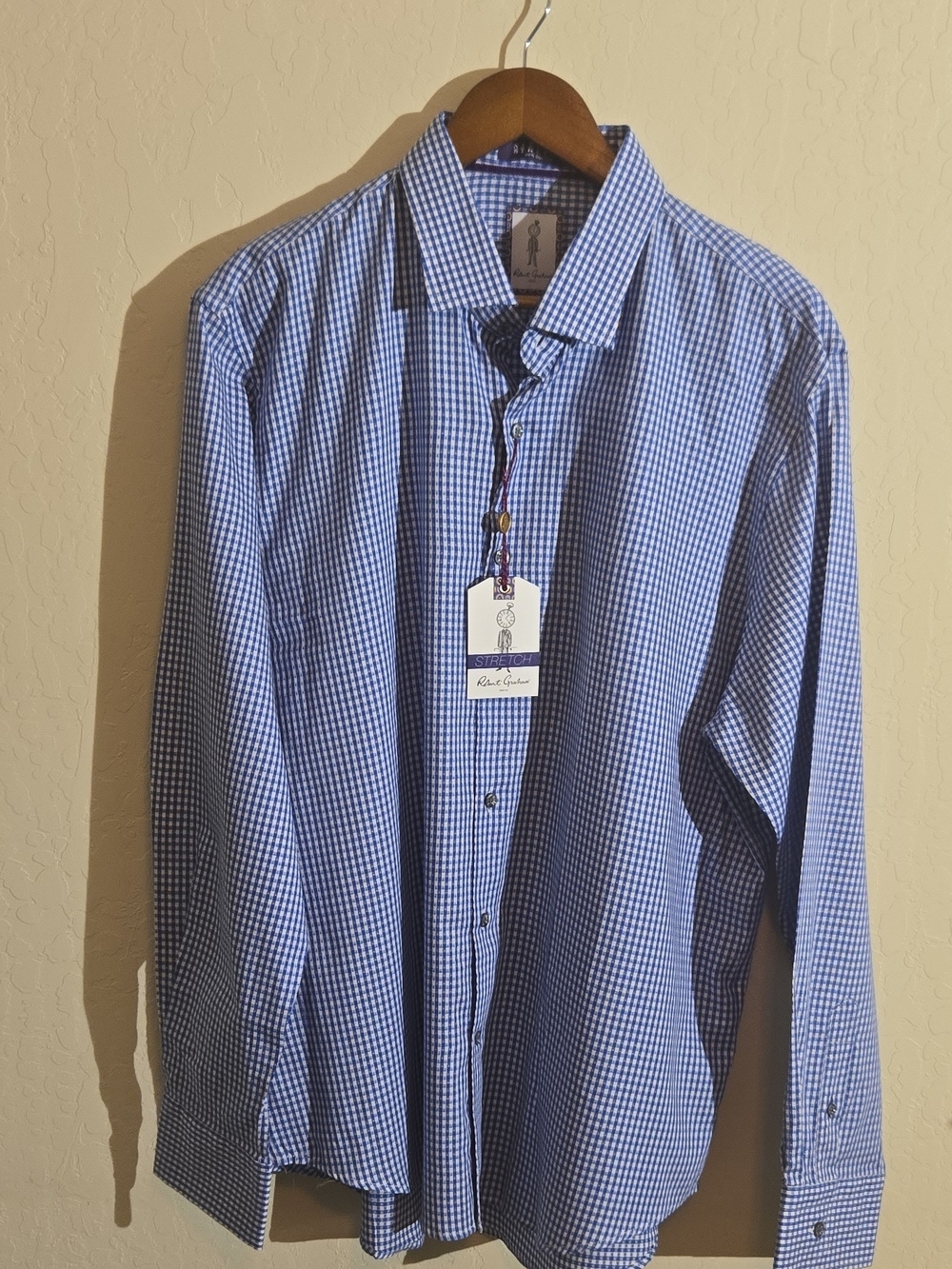 NWT Robert Graham Blue Gingham Long-Sleeve Dress Shirt